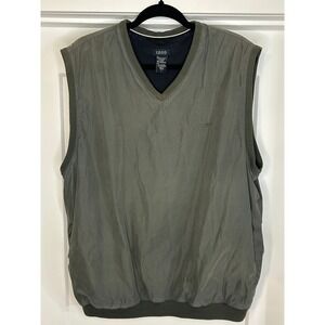 IZOD Mens Large Olive Green V-Neck Windbreaker Golf Vest Mesh Lined RN 36543
